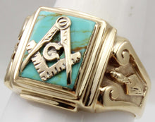 Load image into Gallery viewer, Antique 1920&#39;s Art Deco Masonic Natural Turquoise 10k Solid Yellow Gold Men&#39;s Ring