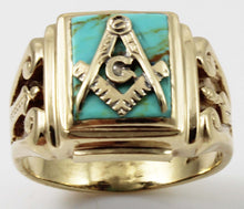 Load image into Gallery viewer, Antique 1920&#39;s Art Deco Masonic Natural Turquoise 10k Solid Yellow Gold Men&#39;s Ring