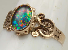 Load image into Gallery viewer, Antique c1900 Late Period Victorian Natural RAINBOW Opal 10k Solid Rose Gold Ladies Cocktail Ring