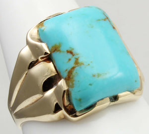 Antique 1920's Art Deco Natural Robin's Egg Blue Kingman Mine Turquoise 10k Solid Gold Men's Ring