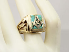 Load image into Gallery viewer, Antique 1920&#39;s Art Deco Masonic Natural Turquoise 10k Solid Yellow Gold Men&#39;s Ring