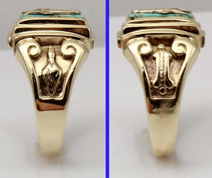 Antique 1920's Art Deco Masonic Natural Turquoise 10k Solid Yellow Gold Men's Ring