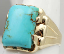 Load image into Gallery viewer, Antique 1920&#39;s Art Deco Natural Robin&#39;s Egg Blue Kingman Mine Turquoise 10k Solid Gold Men&#39;s Ring