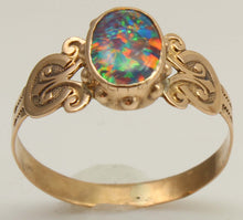 Load image into Gallery viewer, Antique c1900 Late Period Victorian Natural RAINBOW Opal 10k Solid Rose Gold Ladies Cocktail Ring