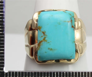 Antique 1920's Art Deco Natural Robin's Egg Blue Kingman Mine Turquoise 10k Solid Gold Men's Ring