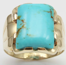 Load image into Gallery viewer, Antique 1920&#39;s Art Deco Natural Robin&#39;s Egg Blue Kingman Mine Turquoise 10k Solid Gold Men&#39;s Ring