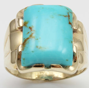 Antique 1920's Art Deco Natural Robin's Egg Blue Kingman Mine Turquoise 10k Solid Gold Men's Ring