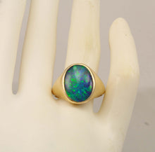 Load image into Gallery viewer, Vintage 1960's LARGE BLUE GREEN Opal 10k Solid Yellow Gold Men's Ring&nbsp;