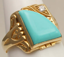 Load image into Gallery viewer, Antique SIGNED GOTHIC 1930's Art Deco Robin's Egg Blue Turquoise &amp; Diamond 10k Solid Gold Men's Ring
