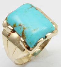 Load image into Gallery viewer, Antique 1920&#39;s Art Deco Natural Robin&#39;s Egg Blue Kingman Mine Turquoise 10k Solid Gold Men&#39;s Ring