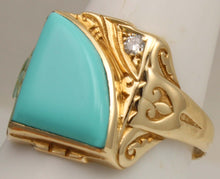 Load image into Gallery viewer, Antique SIGNED GOTHIC 1930's Art Deco Robin's Egg Blue Turquoise &amp; Diamond 10k Solid Gold Men's Ring