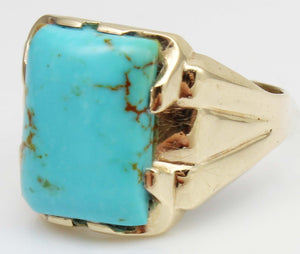 Antique 1920's Art Deco Natural Robin's Egg Blue Kingman Mine Turquoise 10k Solid Gold Men's Ring