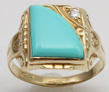 Load image into Gallery viewer, Antique SIGNED GOTHIC 1930's Art Deco Robin's Egg Blue Turquoise &amp; Diamond 10k Solid Gold Men's Ring