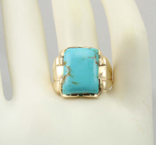 Load image into Gallery viewer, Antique 1920&#39;s Art Deco Natural Robin&#39;s Egg Blue Kingman Mine Turquoise 10k Solid Gold Men&#39;s Ring