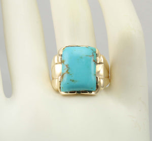 Antique 1920's Art Deco Natural Robin's Egg Blue Kingman Mine Turquoise 10k Solid Gold Men's Ring