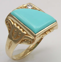 Load image into Gallery viewer, Antique SIGNED GOTHIC 1930's Art Deco Robin's Egg Blue Turquoise &amp; Diamond 10k Solid Gold Men's Ring