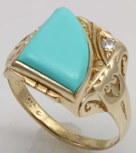 Load image into Gallery viewer, Antique SIGNED GOTHIC 1930's Art Deco Robin's Egg Blue Turquoise &amp; Diamond 10k Solid Gold Men's Ring