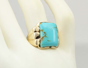 Antique 1920's Art Deco Natural Robin's Egg Blue Kingman Mine Turquoise 10k Solid Gold Men's Ring