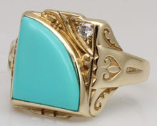 Load image into Gallery viewer, Antique SIGNED GOTHIC 1930's Art Deco Robin's Egg Blue Turquoise &amp; Diamond 10k Solid Gold Men's Ring