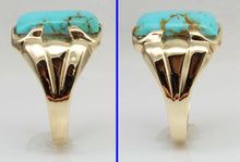 Load image into Gallery viewer, Antique 1920&#39;s Art Deco Natural Robin&#39;s Egg Blue Kingman Mine Turquoise 10k Solid Gold Men&#39;s Ring