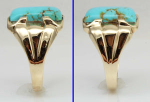 Antique 1920's Art Deco Natural Robin's Egg Blue Kingman Mine Turquoise 10k Solid Gold Men's Ring