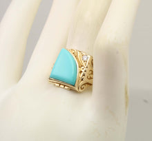 Load image into Gallery viewer, Antique SIGNED GOTHIC 1930's Art Deco Robin's Egg Blue Turquoise &amp; Diamond 10k Solid Gold Men's Ring