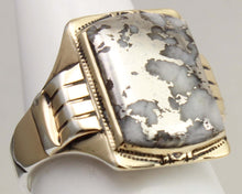 Load image into Gallery viewer, Antique 1920's Art Deco RARE Natural Silver Ore in Quartz Solid Sterling Silver &amp; 10k Gold Mens Ring