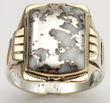 Load image into Gallery viewer, Antique 1920's Art Deco RARE Natural Silver Ore in Quartz Solid Sterling Silver &amp; 10k Gold Mens Ring