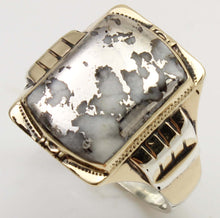Load image into Gallery viewer, Antique 1920's Art Deco RARE Natural Silver Ore in Quartz Solid Sterling Silver &amp; 10k Gold Mens Ring