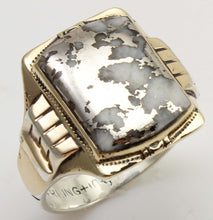 Load image into Gallery viewer, Antique 1920's Art Deco RARE Natural Silver Ore in Quartz Solid Sterling Silver &amp; 10k Gold Mens Ring