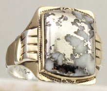 Load image into Gallery viewer, Antique 1920's Art Deco RARE Natural Silver Ore in Quartz Solid Sterling Silver &amp; 10k Gold Mens Ring