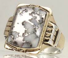 Load image into Gallery viewer, Antique 1920's Art Deco RARE Natural Silver Ore in Quartz Solid Sterling Silver &amp; 10k Gold Mens Ring