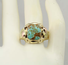 Load image into Gallery viewer, Antique Deco Natural RARE #8 Mine Turquoise Silver 10k Tricolor Yellow Rose &amp; Green Gold Men&#39;s Ring