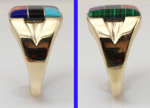 Vintage 1960's Lapis Turquoise Onyx Malachite Sugilite Jasper Inlay 10k Solid Gold Men's Ring