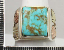 Load image into Gallery viewer, Estate RARE ORANGE MATRIX Natural Kingman Turquoise 12k Solid Rose &amp; Green Gold &amp; Silver Men&#39;s Ring