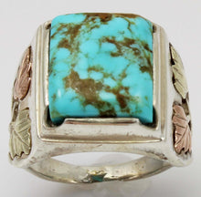 Load image into Gallery viewer, Estate RARE ORANGE MATRIX Natural Kingman Turquoise 12k Solid Rose &amp; Green Gold &amp; Silver Men&#39;s Ring