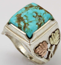 Load image into Gallery viewer, Estate RARE ORANGE MATRIX Natural Kingman Turquoise 12k Solid Rose &amp; Green Gold &amp; Silver Men&#39;s Ring