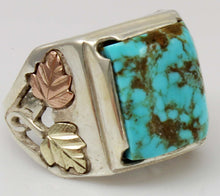 Load image into Gallery viewer, Estate RARE ORANGE MATRIX Natural Kingman Turquoise 12k Solid Rose &amp; Green Gold &amp; Silver Men&#39;s Ring