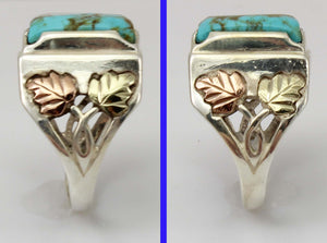 Estate RARE ORANGE MATRIX Natural Kingman Turquoise 12k Solid Rose & Green Gold & Silver Men's Ring