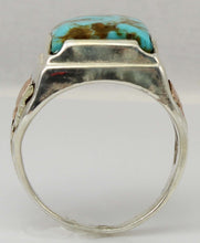 Load image into Gallery viewer, Estate RARE ORANGE MATRIX Natural Kingman Turquoise 12k Solid Rose &amp; Green Gold &amp; Silver Men&#39;s Ring