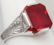 Load image into Gallery viewer, Antique BELAIS of NY1920s Art Deco 4ct Window Pane Emerald Cut Ruby 10k Solid White Gold Men&#39;s Ring