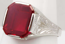 Load image into Gallery viewer, Antique BELAIS of NY1920s Art Deco 4ct Window Pane Emerald Cut Ruby 10k Solid White Gold Men&#39;s Ring