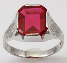 Load image into Gallery viewer, Antique BELAIS of NY1920s Art Deco 4ct Window Pane Emerald Cut Ruby 10k Solid White Gold Men&#39;s Ring