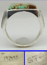 Load image into Gallery viewer, HEAVY Antique 1920&#39;s Art Deco RARE Natural #8 Mine Nevada Turquoise Silver &amp; 10k Rose Gold Mens Ring