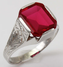 Load image into Gallery viewer, Antique BELAIS of NY1920s Art Deco 4ct Window Pane Emerald Cut Ruby 10k Solid White Gold Men&#39;s Ring