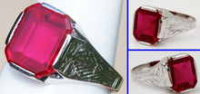 Load image into Gallery viewer, Antique BELAIS of NY1920s Art Deco 4ct Window Pane Emerald Cut Ruby 10k Solid White Gold Men&#39;s Ring