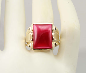 Antique 1920's Art Deco LARGE 12ct Ruby Cabochon 10k Solid Yellow Gold Men's Ring