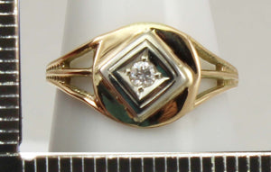 Antique 1920s Art Deco 2mm Antique Cut Genuine Diamond 14k Two-Tone Solid Gold Ladies Cocktail Ring