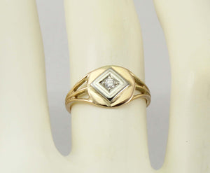 Antique 1920s Art Deco 2mm Antique Cut Genuine Diamond 14k Two-Tone Solid Gold Ladies Cocktail Ring