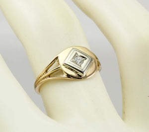 Antique 1920s Art Deco 2mm Antique Cut Genuine Diamond 14k Two-Tone Solid Gold Ladies Cocktail Ring